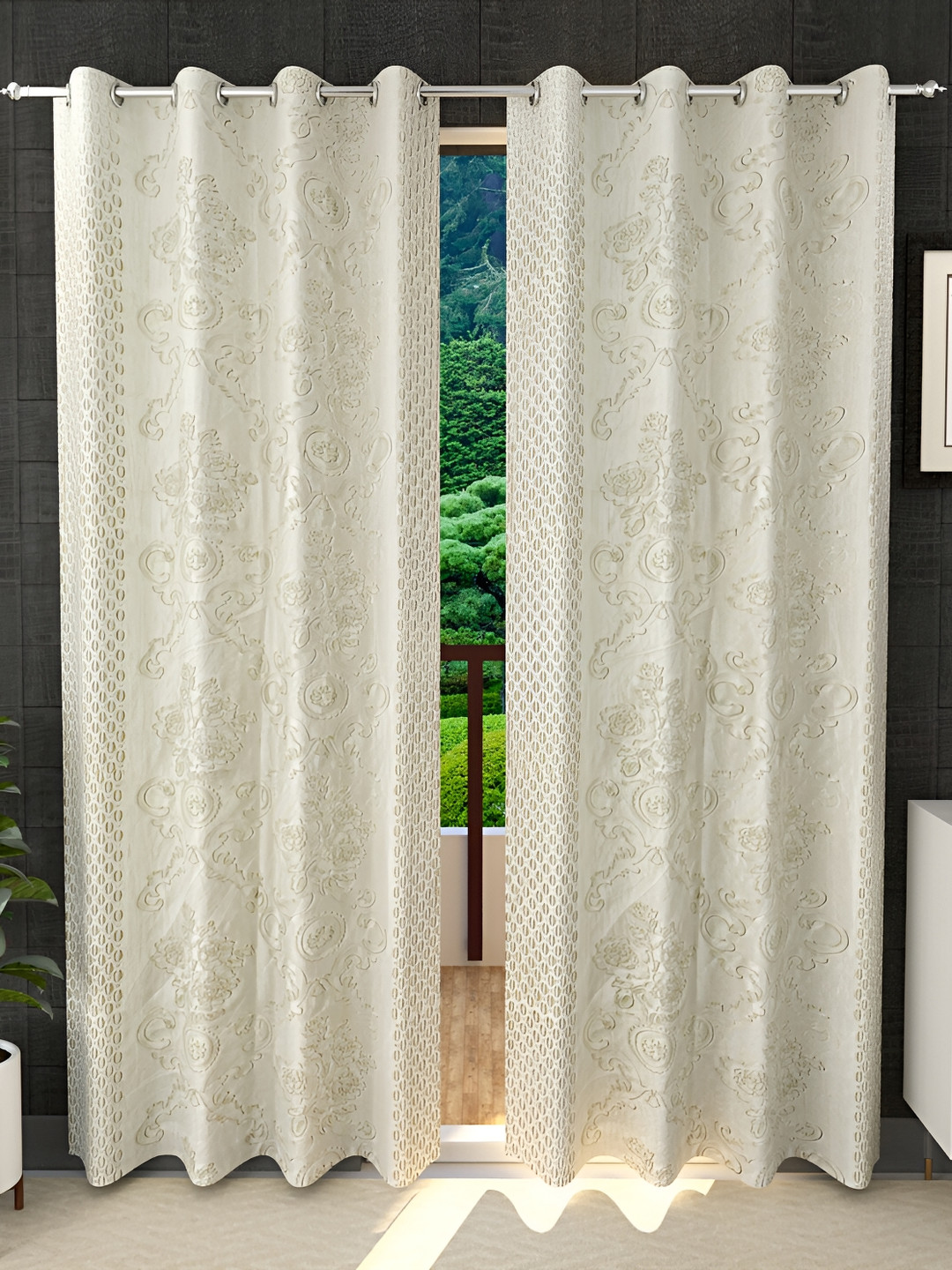 Ville Style Cream 2Pcs Abstract Room Darkening Door Curtains