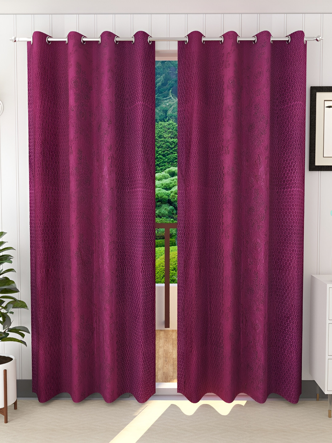 Ville Style Purple 2 Pcs Abstract Room Darkening Door Curtains