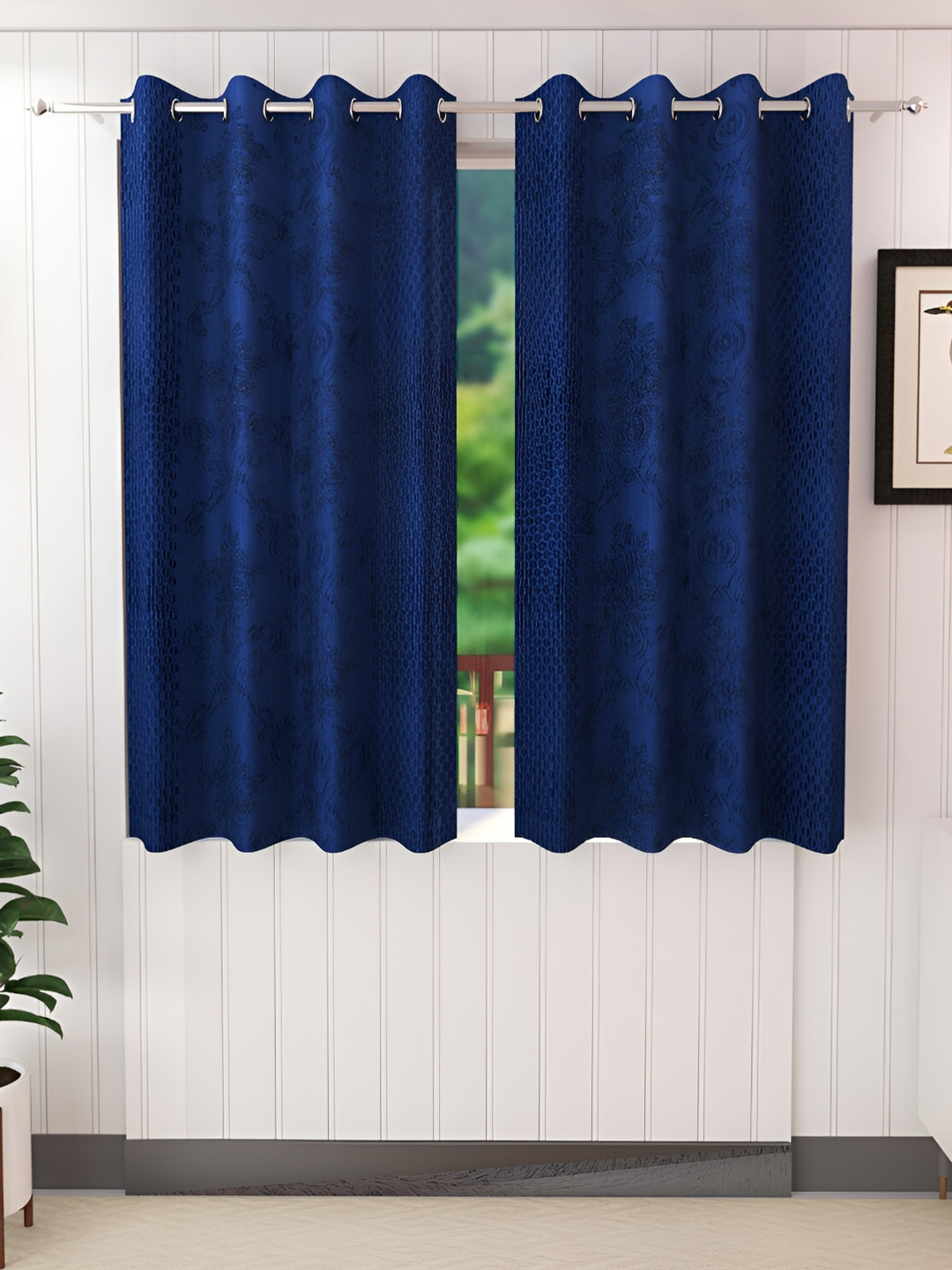 Ville Style Blue 2 Pcs Abstract Room Darkening Window Curtains
