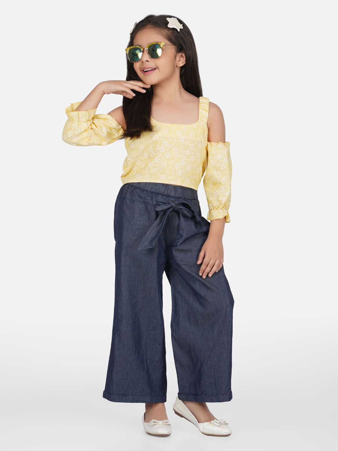 HERE&NOW Girls Floral Printed Pure Cotton Clothing Set