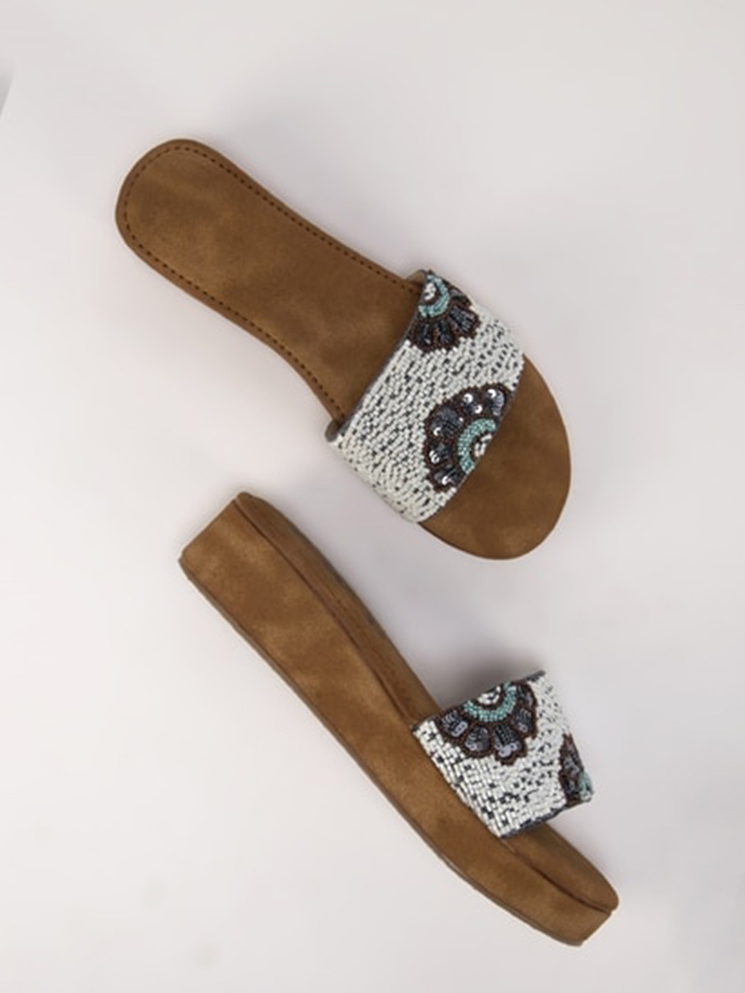 THE WHITE POLE Embellished Suede Ethnic Platform Heels