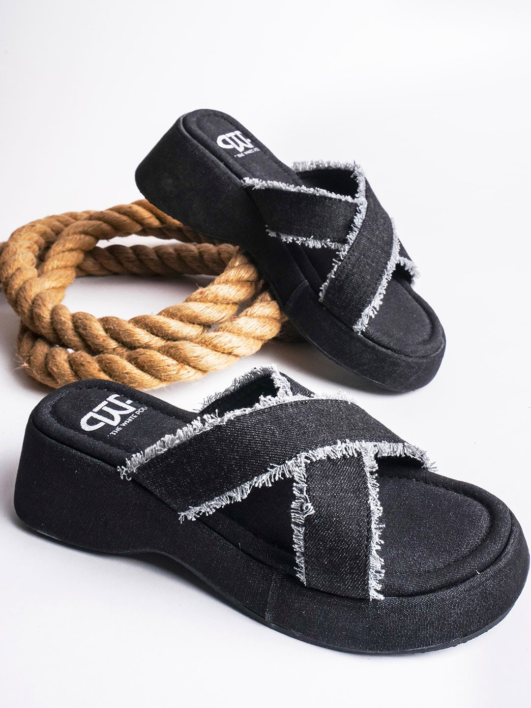 THE WHITE POLE Textured Canvas Platform Heels