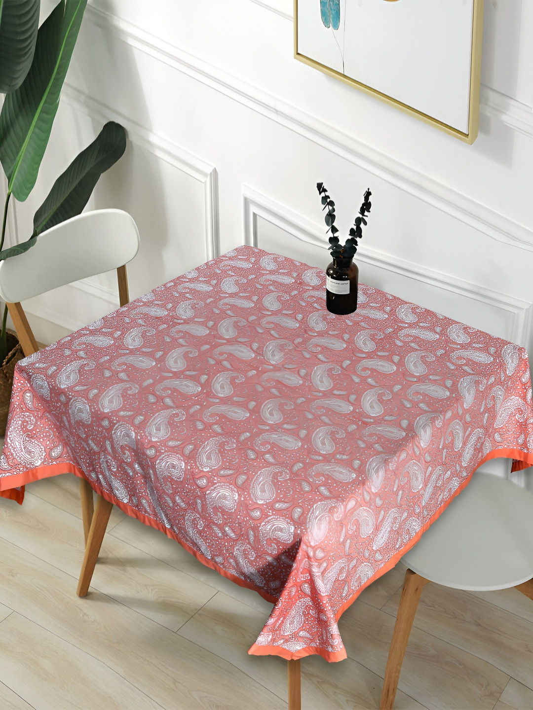 Texstylers Pink Floral Cotton Square Dining Table Cover