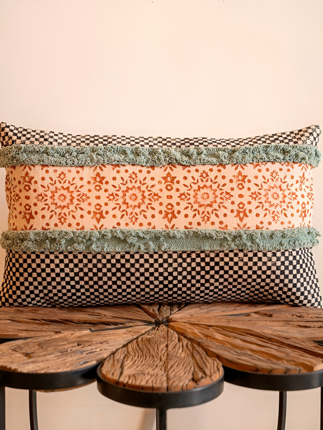 ABSTRACT INDIA Orange & Black Abstract Cotton Rectangle Cushion Cover