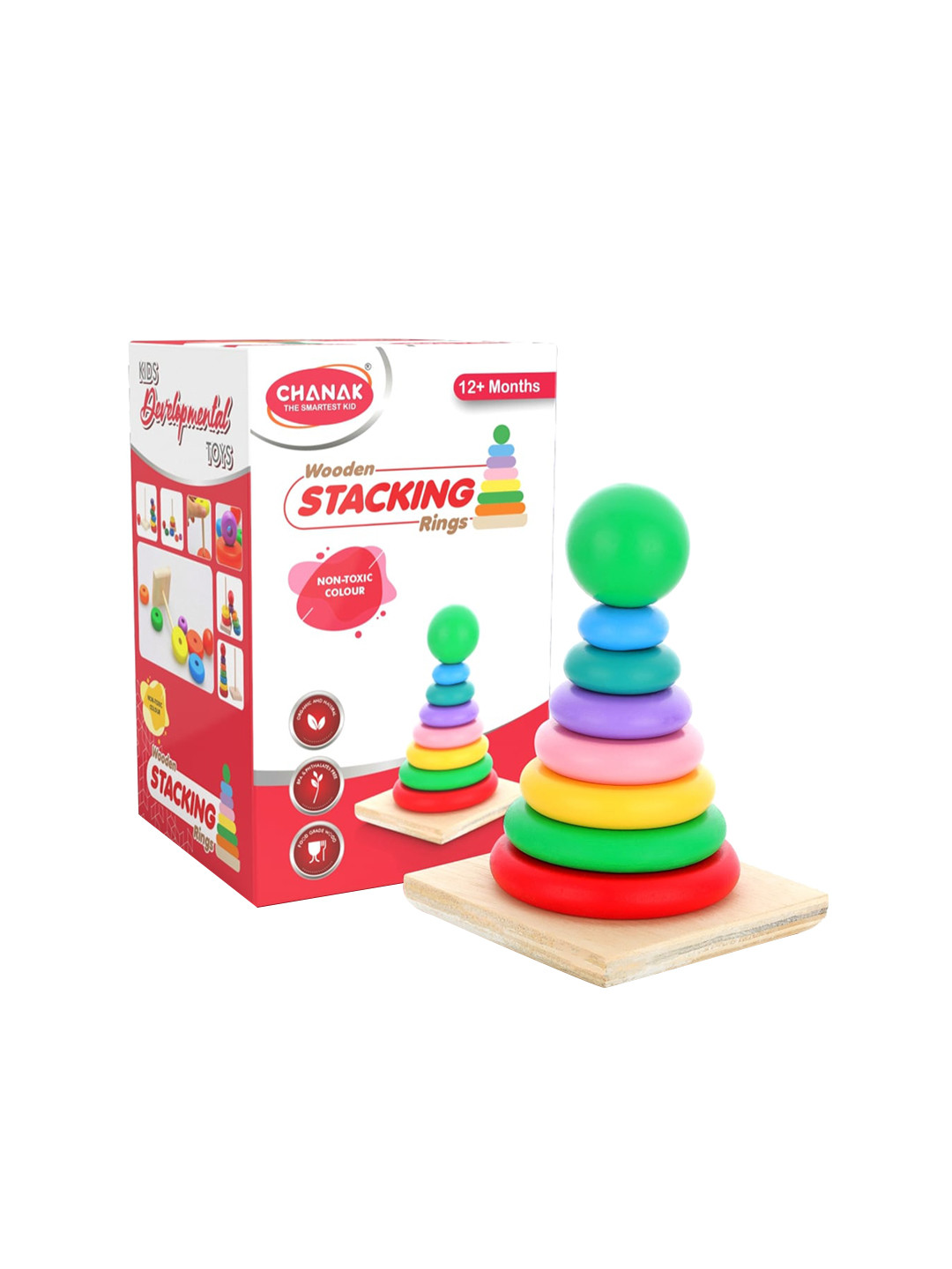 Aditi Toys Kids Wooden Stacking Ring Rainbow Color Ring Sorting and Stacker Game