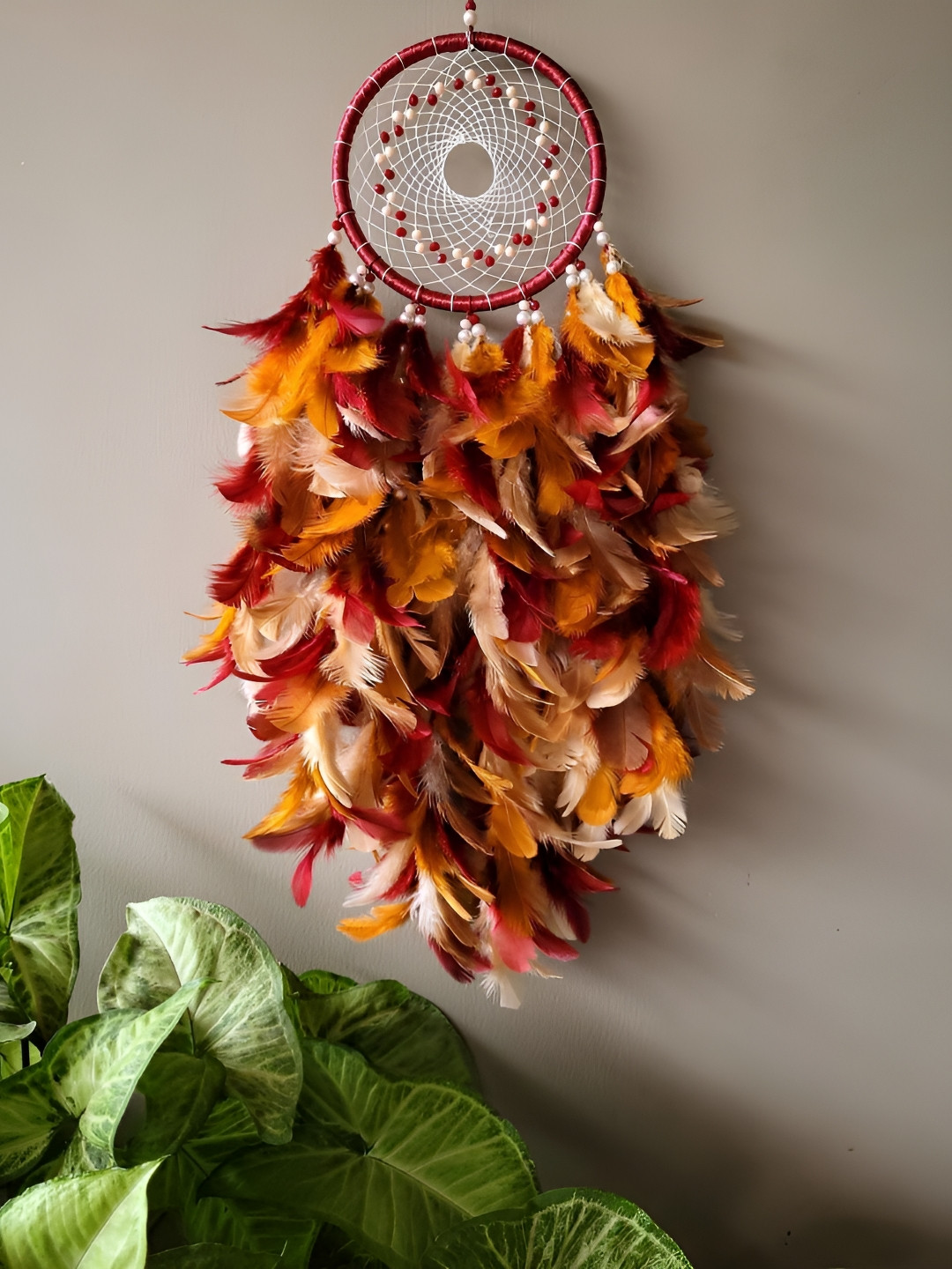UVID ART AND CRAFT SUPPLIES Red & Orange Feather Hanging Dream Catcher