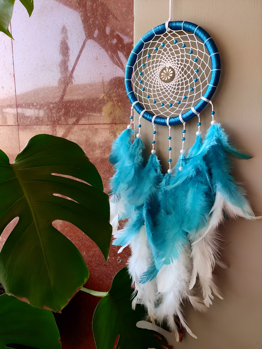 UVID ART AND CRAFT SUPPLIES Blue & White Feathers Hanging Dream Catcher