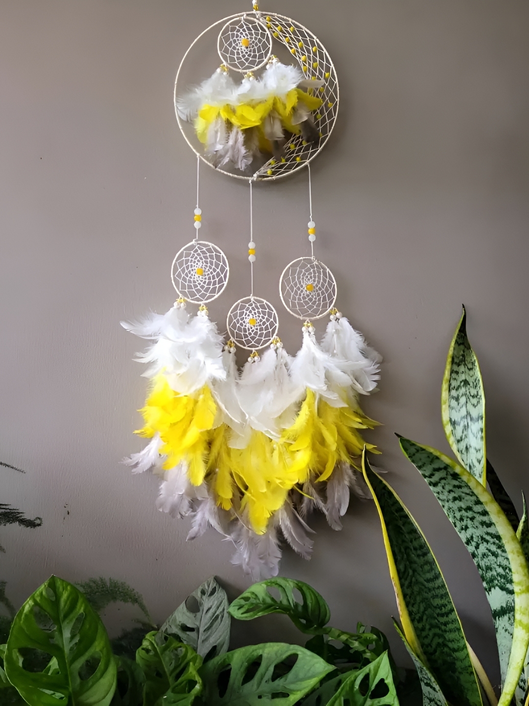 Buy UVID ART AND CRAFT SUPPLIES Yellow & White Feathers Hanging Dream  Catcher - Windchimes for Unisex 26158514 | Myntra