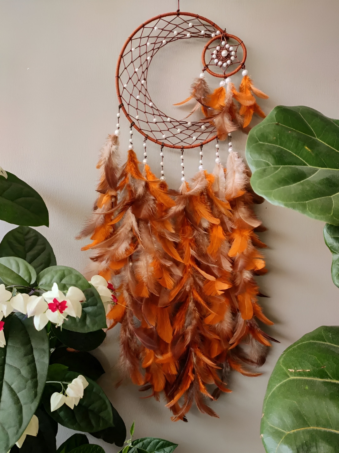 UVID ART AND CRAFT SUPPLIES Orange Feathers Hanging Dream Catcher