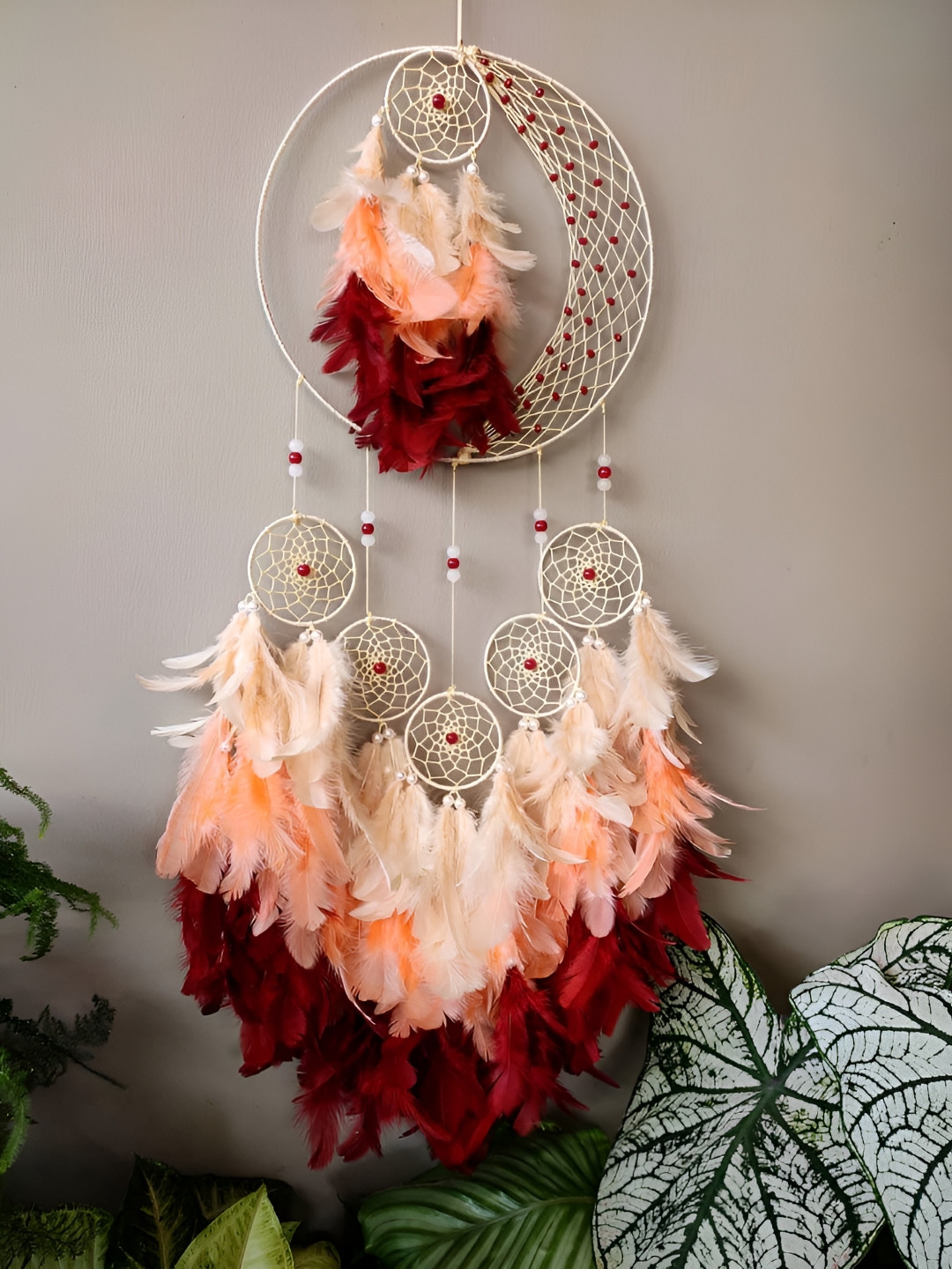 UVID ART AND CRAFT SUPPLIES Orange Colored & Red Textured Feather Dream Catcher