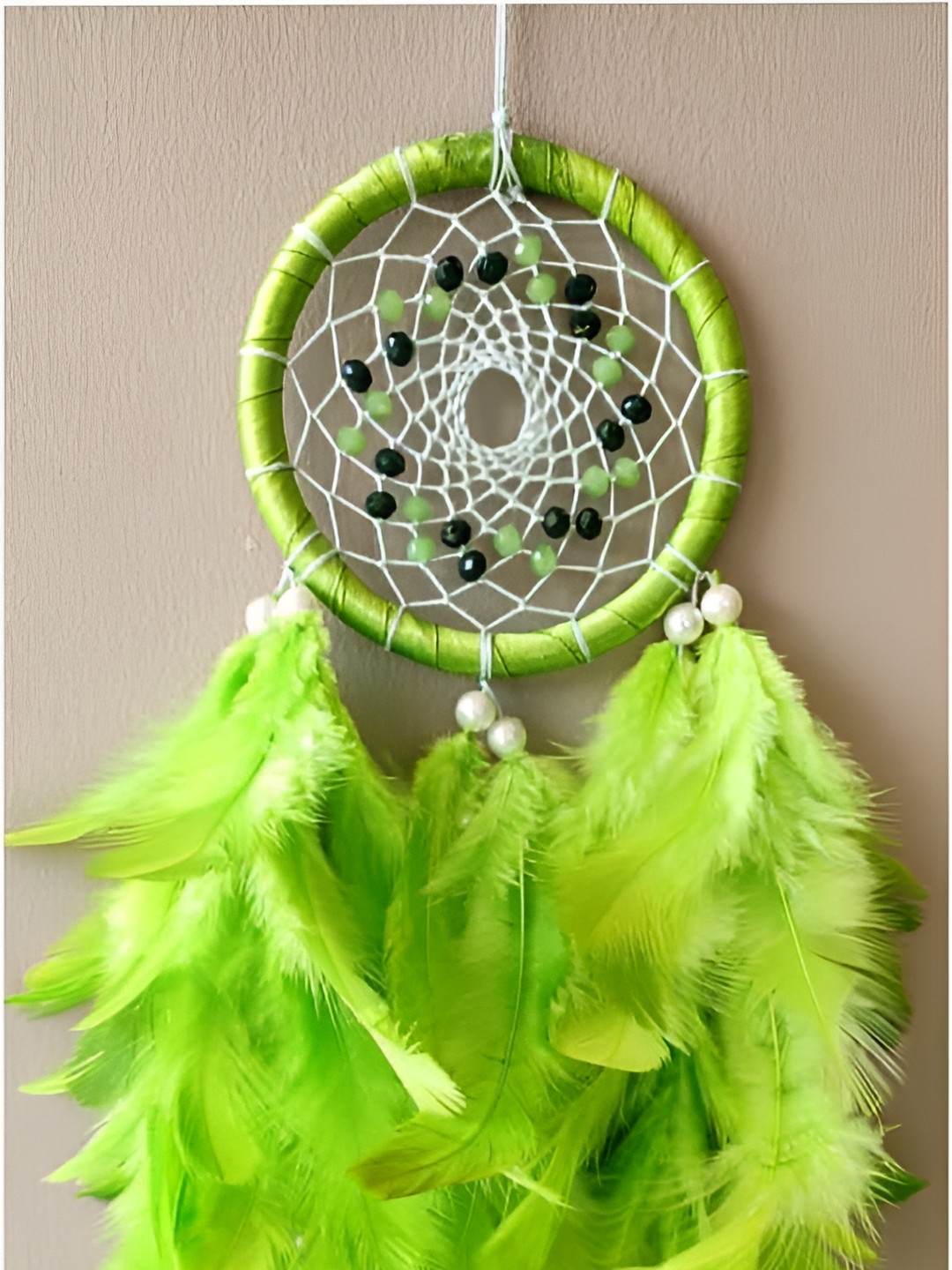 UVID ART AND CRAFT SUPPLIES Green &White Textured Feather Dream Catcher