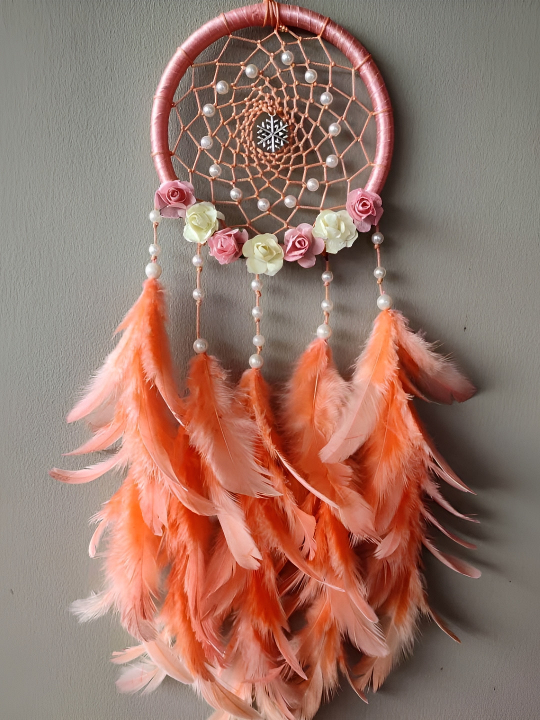 UVID ART AND CRAFT SUPPLIES Orange& Pink Textured Feather Dream Catcher