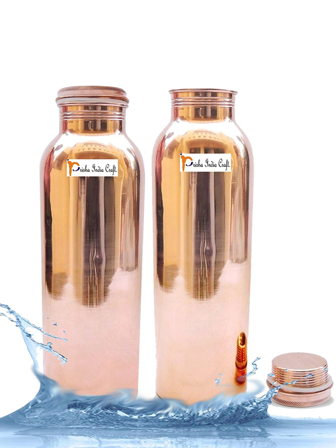 PRISHA INDIA CRAFT Gold Colourblocked Copper Fridge Safe 2 Piece Water Bottle - 700ml