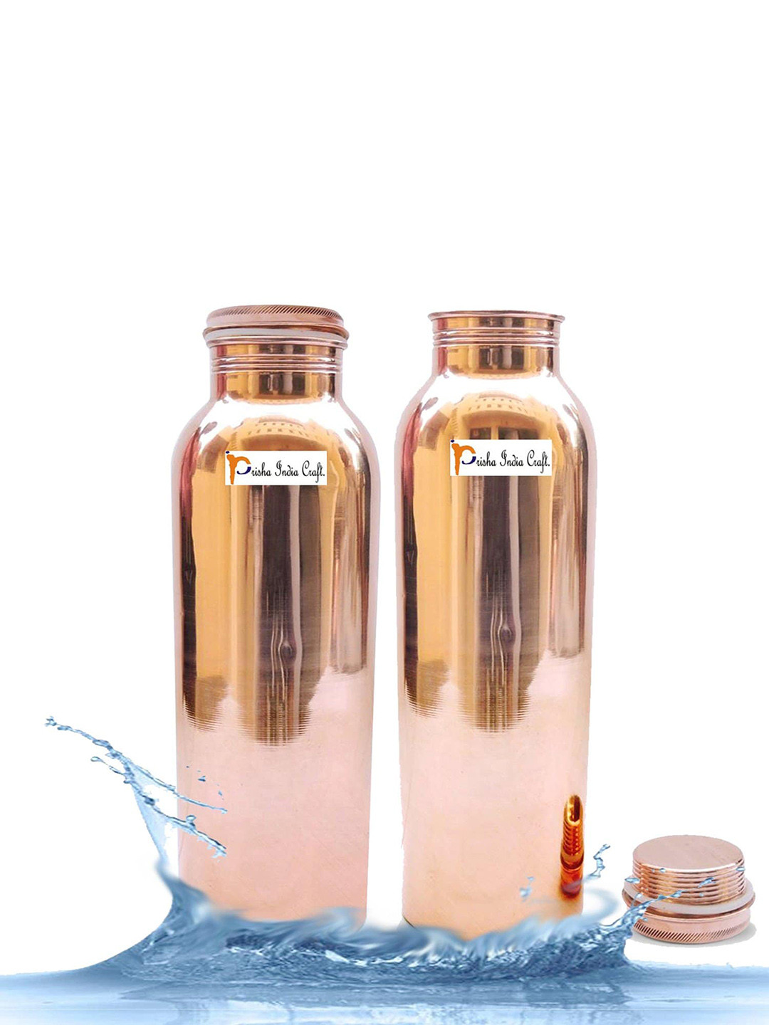 PRISHA INDIA CRAFT Gold Colourblocked Copper Single Wall Vacuum 2 Pcs Water Bottle - 900ml