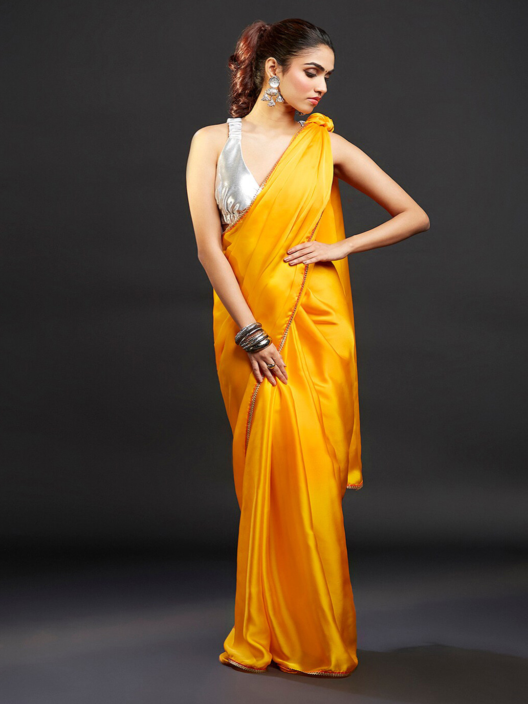 PHATAKA Satin Block Print Saree