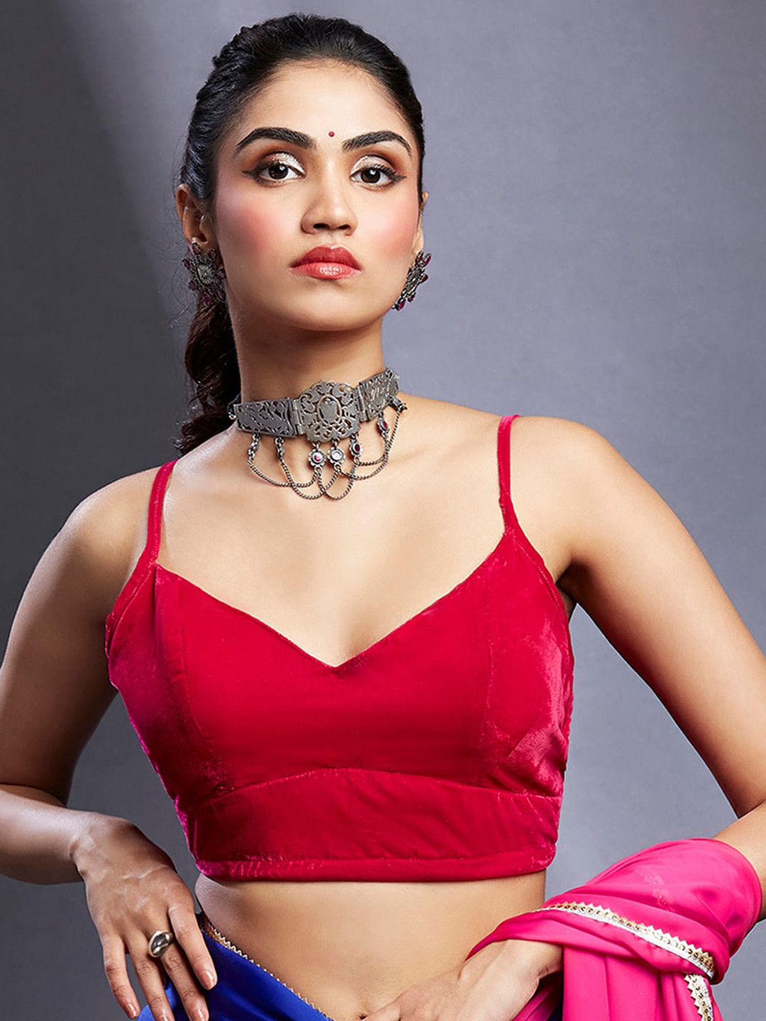 PHATAKA Sweetheart Neck Velvet Saree Blouse