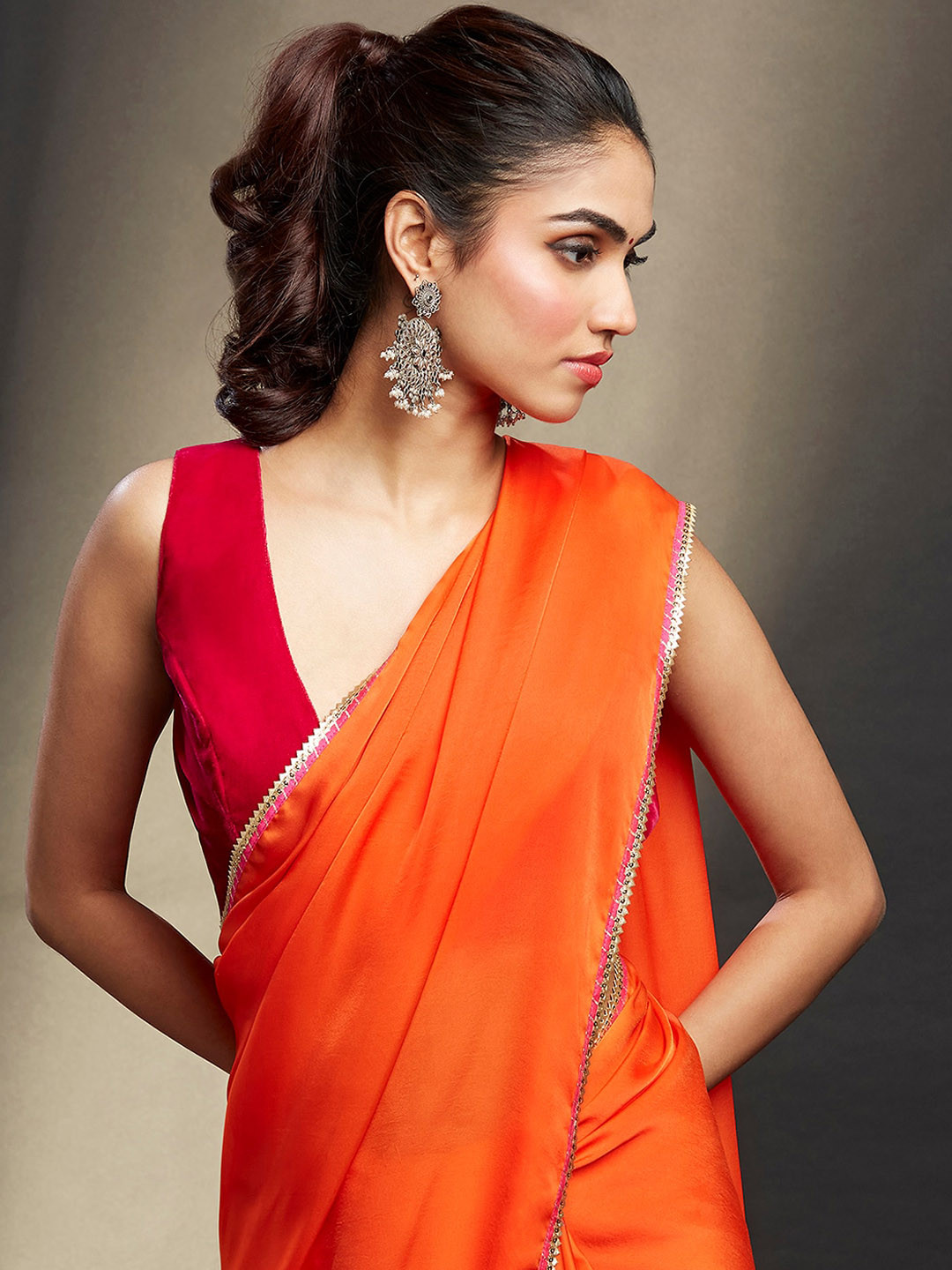 PHATAKA V-Neck Sleeveless Velvet Saree Blouse