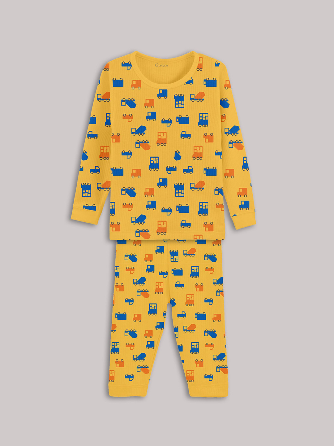 Kanvin Girls Yellow Graphic Printed Thermal Set