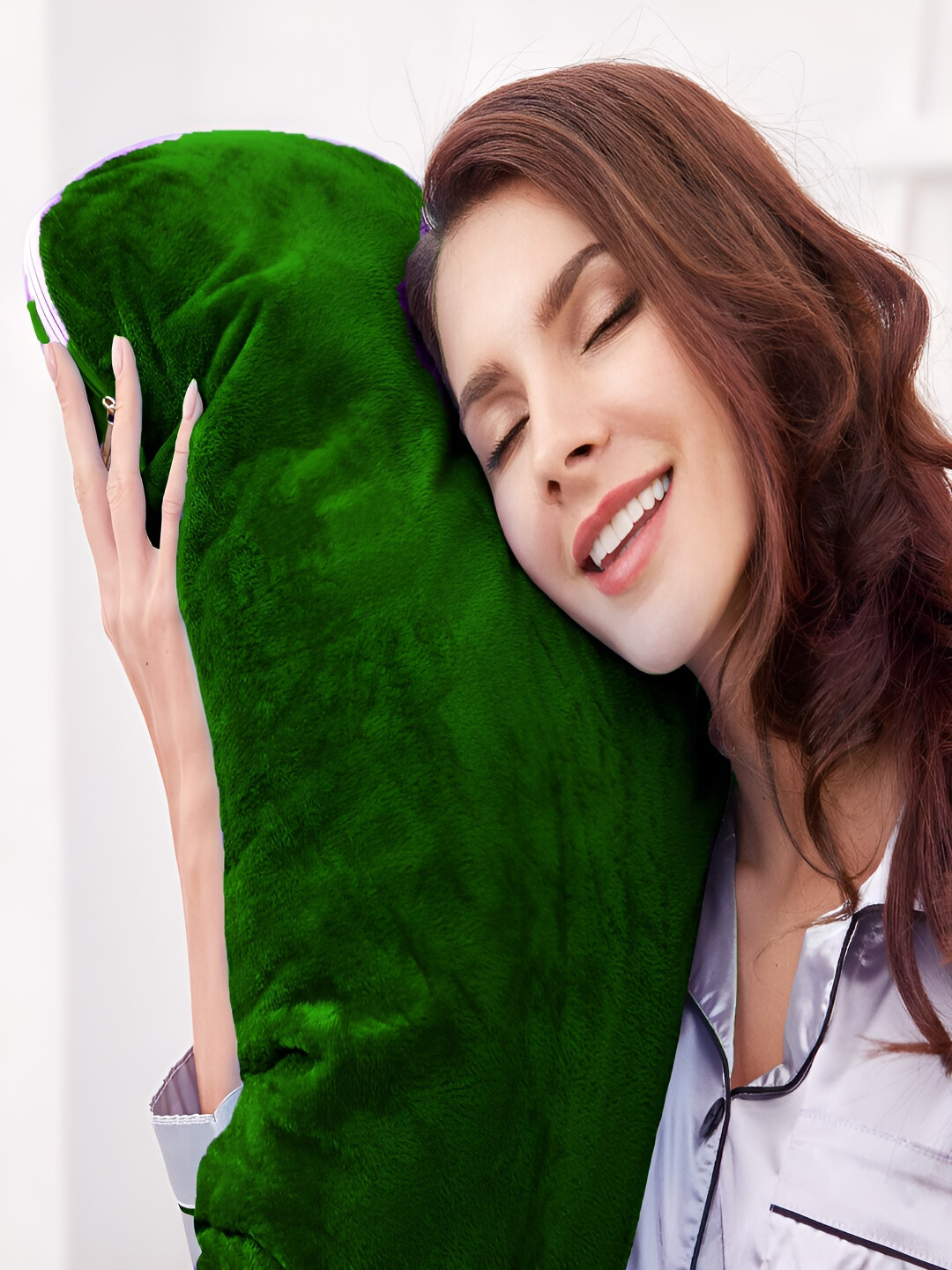 Angel Mommy Green Solid Faux Velvet Medium Fibre Sleep Pillow-10 x 80 x 140 cm