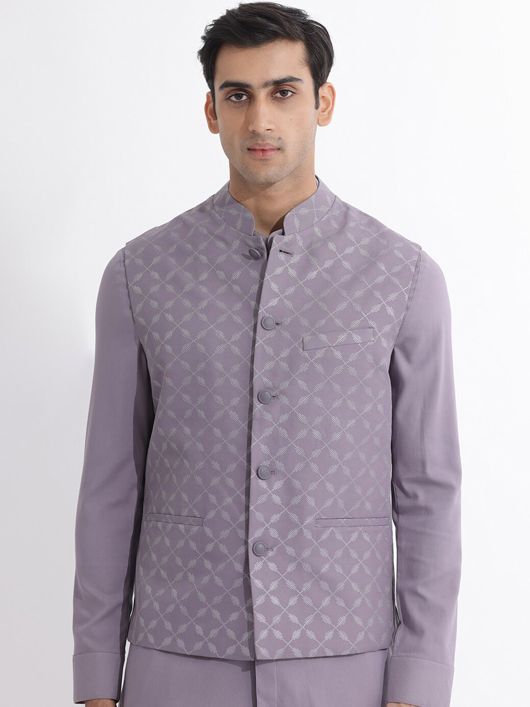 RARE RABBIT Men Medo-B Slim Fit Woven Design Nehru Jacket