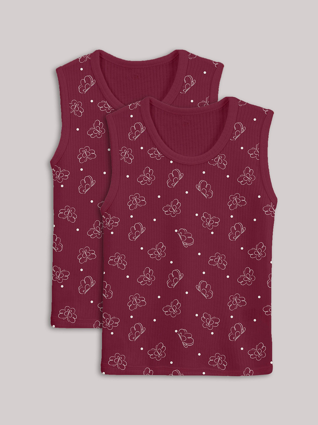 Kanvin Maroon Boys Pack Of 2 Butterfly Printed Thermal Tops