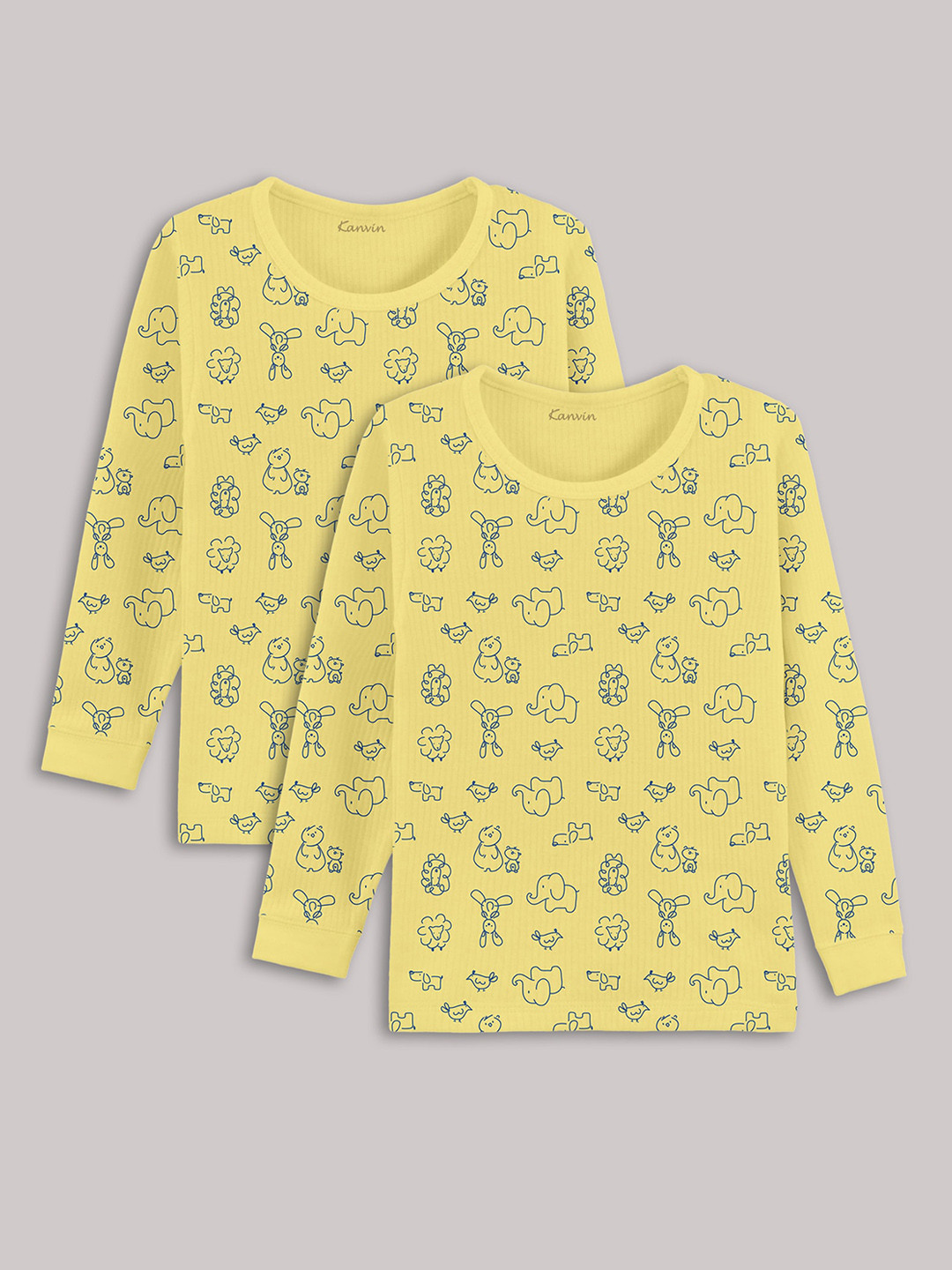 Kanvin Girls Yellow Pack Of 2 Printed Thermal Tops