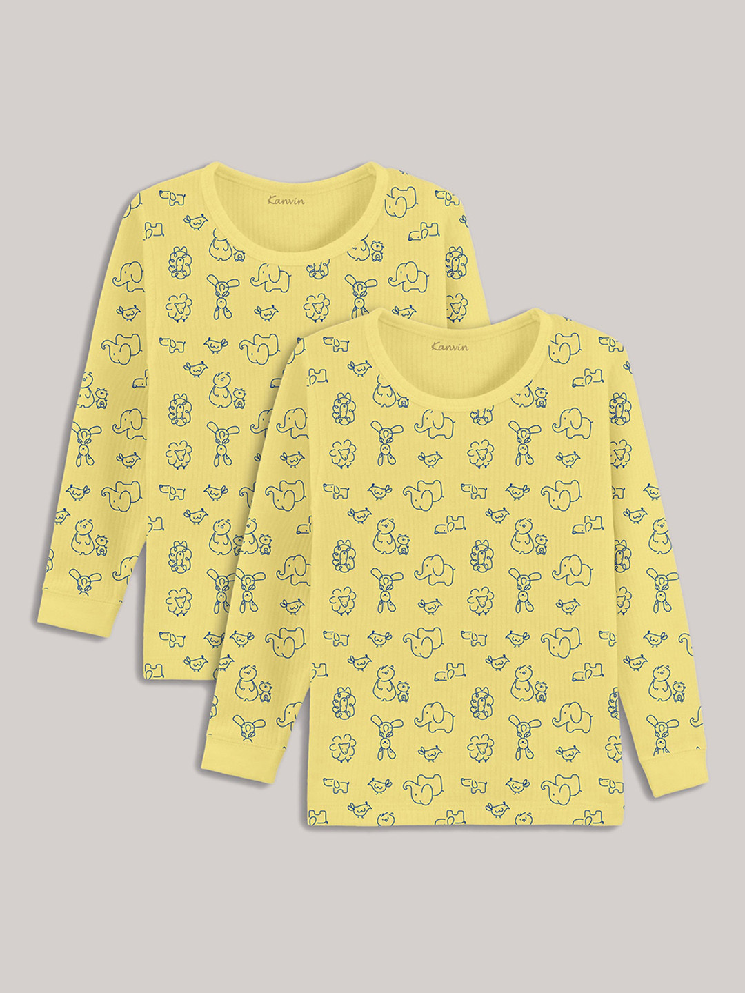 Kanvin Boys Yellow Pack Of 2 Printed Thermal Tops