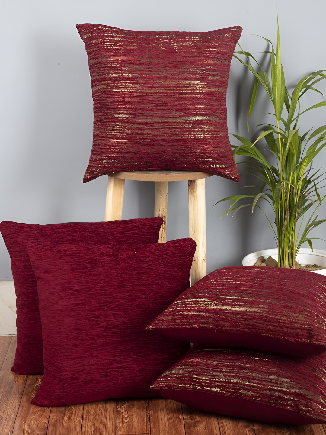 CAZIMO Maroon 5 Pieces Abstract Print Jacquard Square Cushion Covers