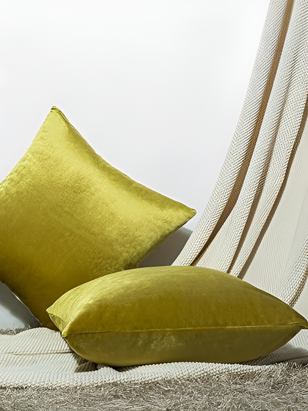 CAZIMO Yellow Velvet Washable 2 Piece Square Cushion Covers -16x16In