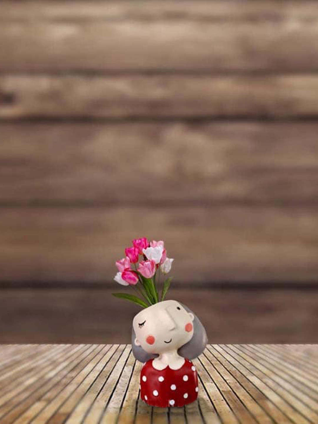 Garden Deco Red & Beige Girl Resin Planter