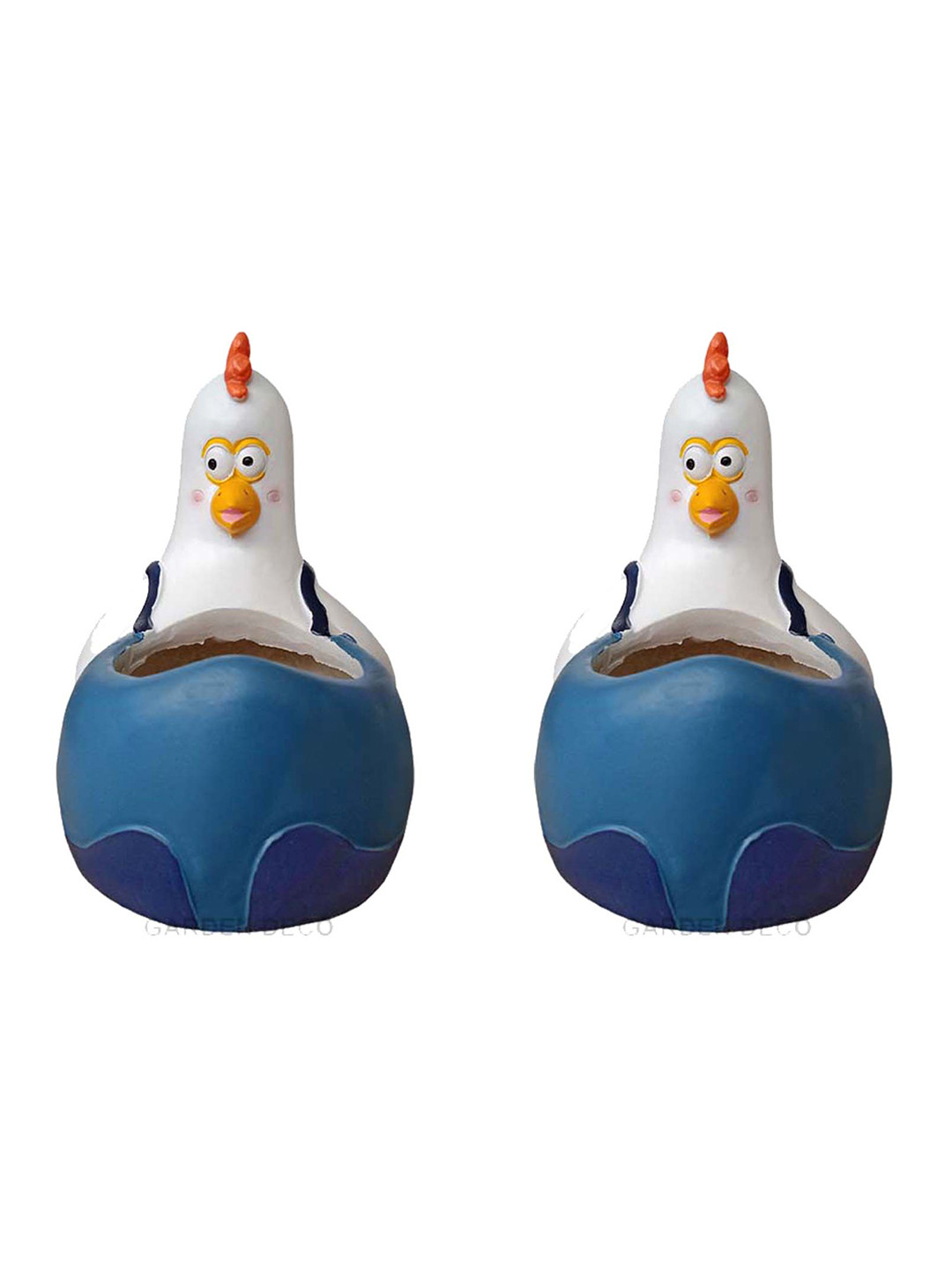 Garden Deco Blue & White 2 Pieces Hen Resin Planters
