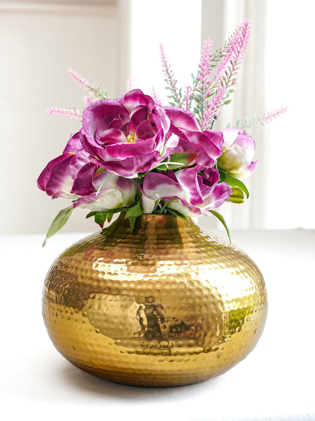 BEHOMA Hammered Gold Toned Medium Metal Bud Flower Vase