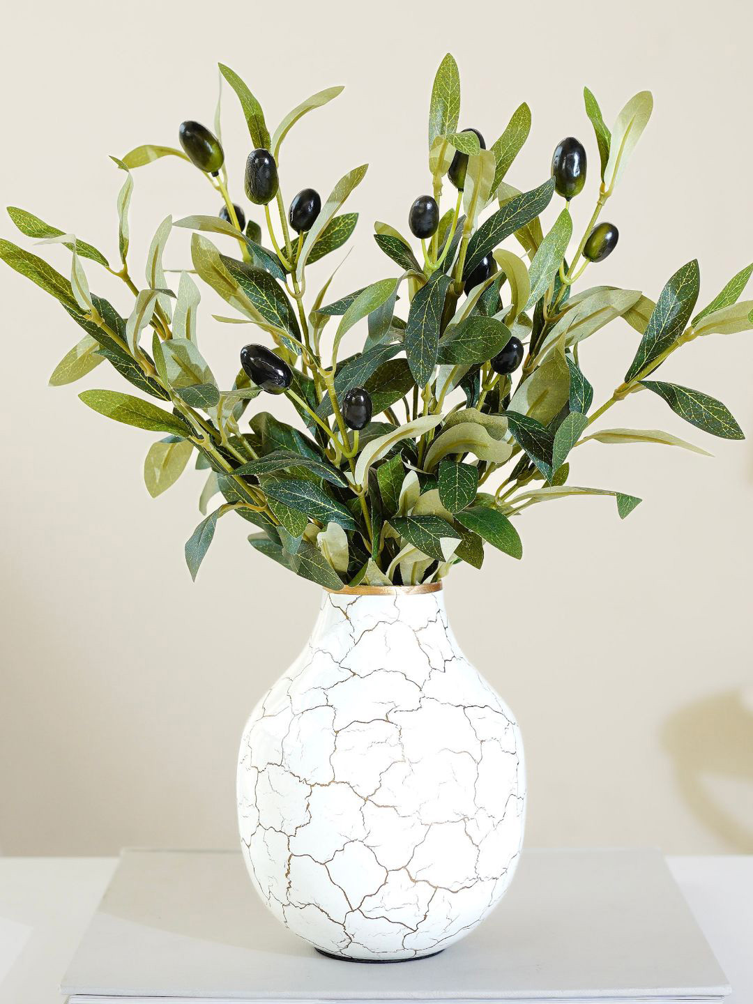 BEHOMA Crackled White Metal Bud Shape Small Flower Vase