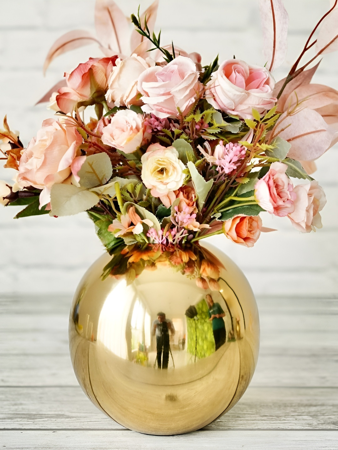 BEHOMA Glossy Golden Ball Shape Large Metal Flower Vase