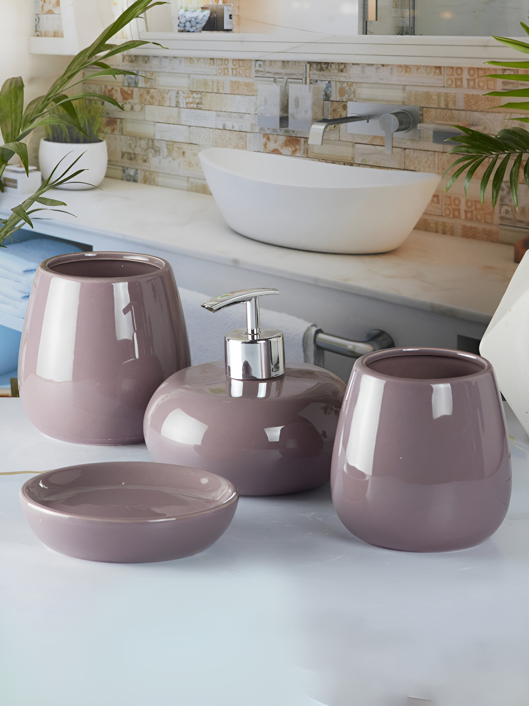 Kookee Purple 4 Pieces Ceramic Bath Accessories Set