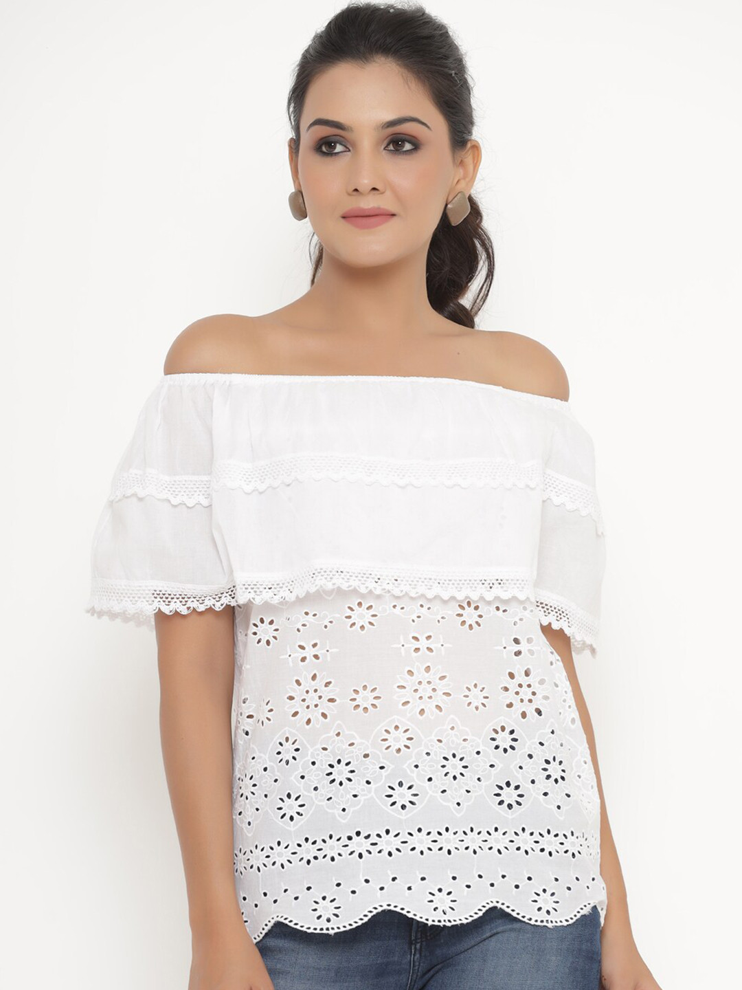 SAVI White Off-Shoulder Cotton Top