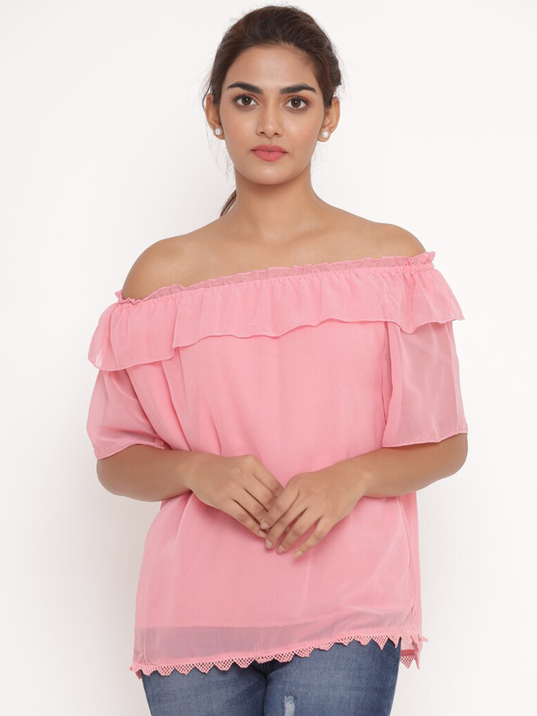 SAVI Pink Off Shoulder Bardot Top