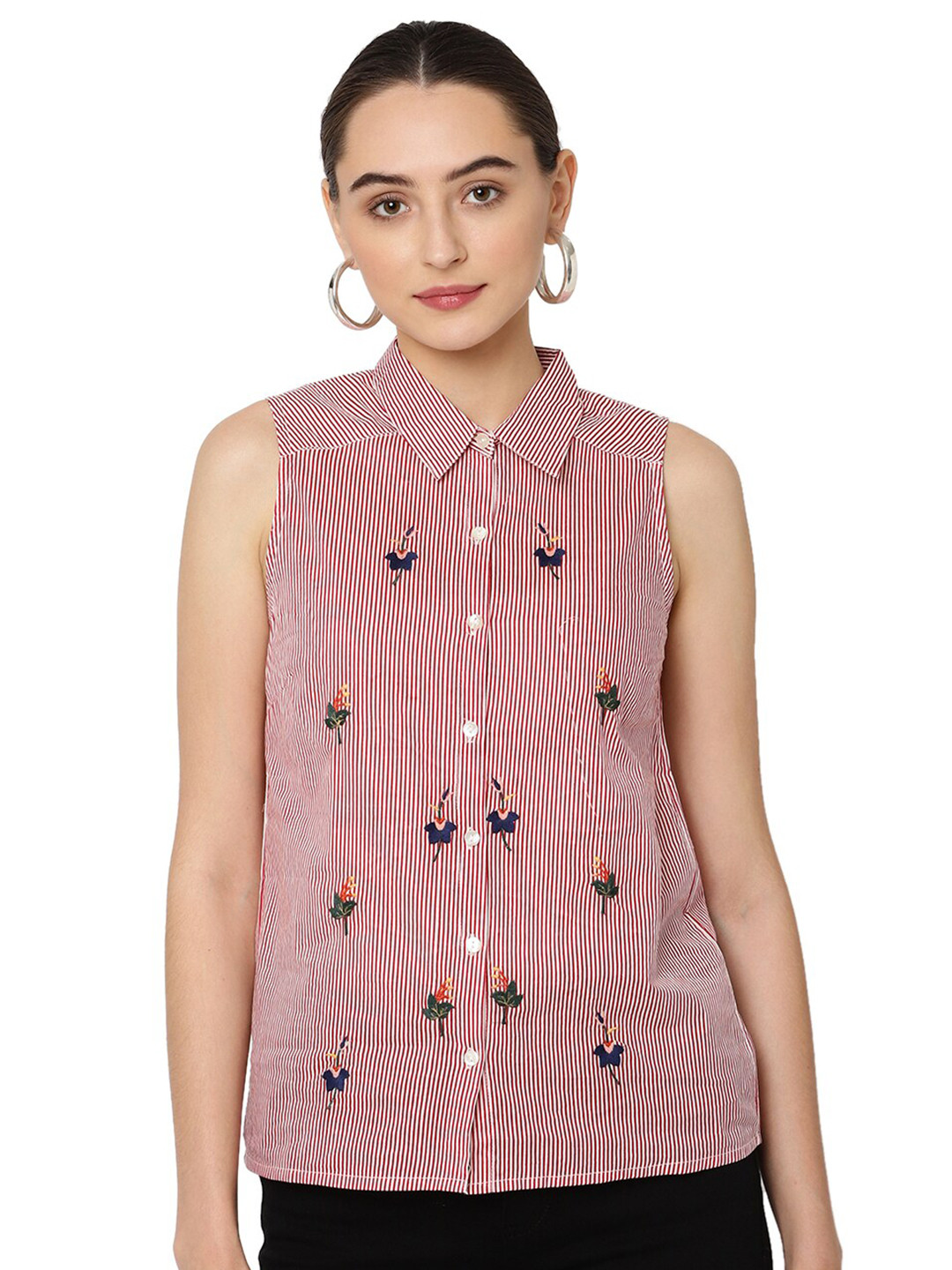 SAVI Striped Sleeveless Cotton Top