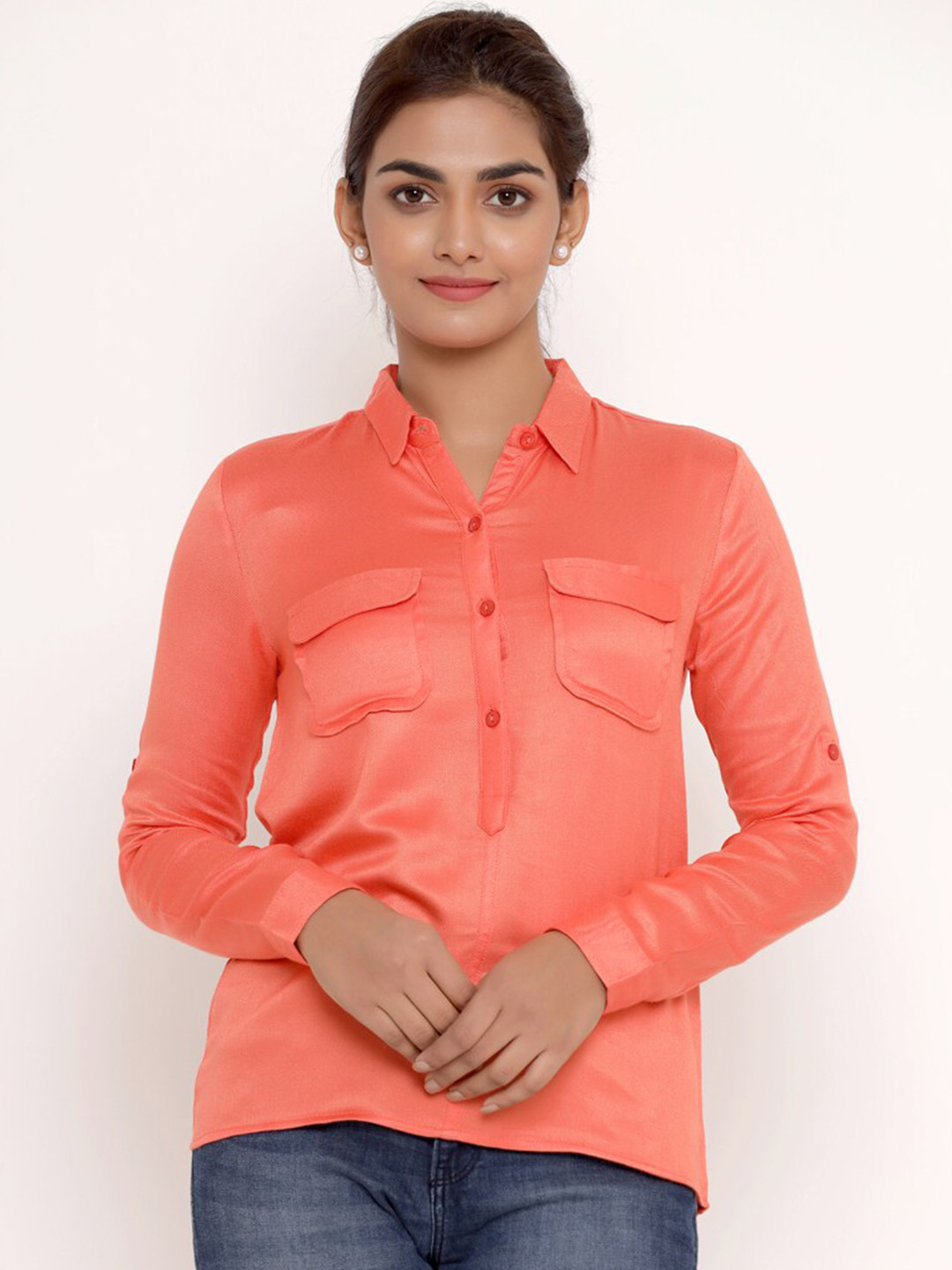 SAVI Cuffed Sleeves Shirt Style Top