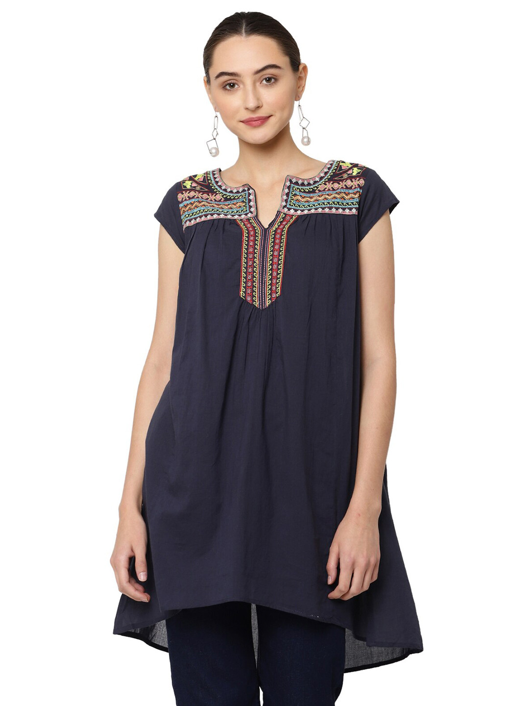SAVI Ethnic Motifs Embroidered Cotton Tunic