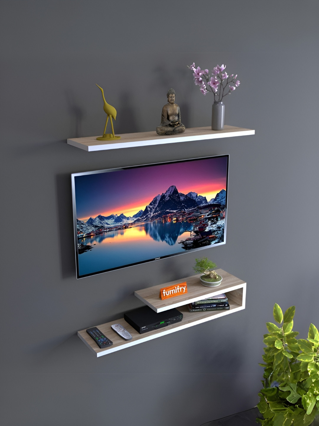 Furnifry White Wooden Basic Wall Shelf