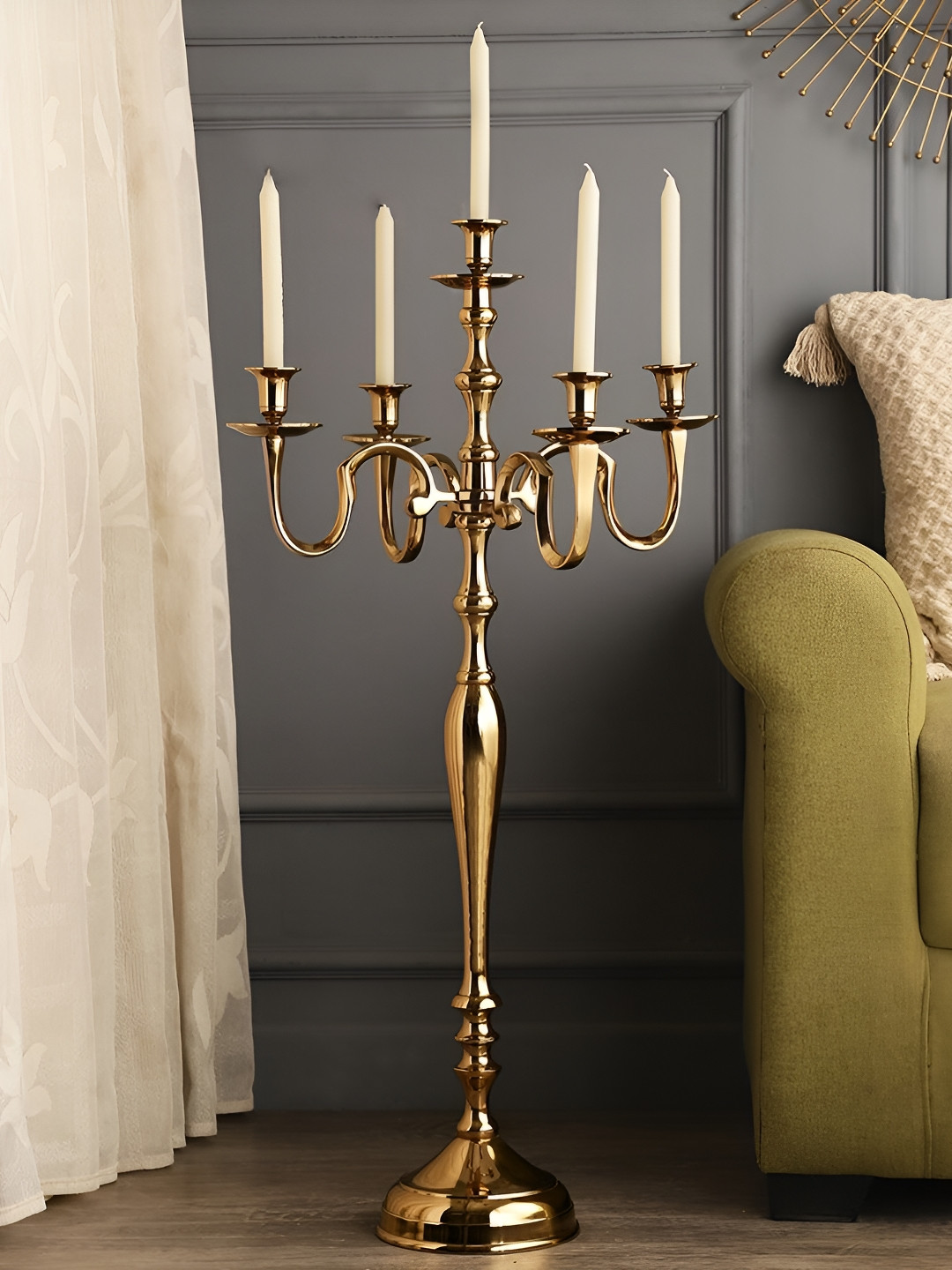 Decor de Maison Gold Toned Textured Candle Holder