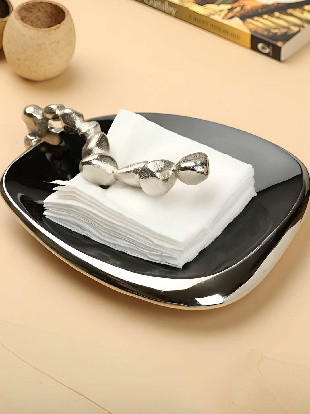 Decor de Maison Black & Silver toned Enameled Tissue Holder