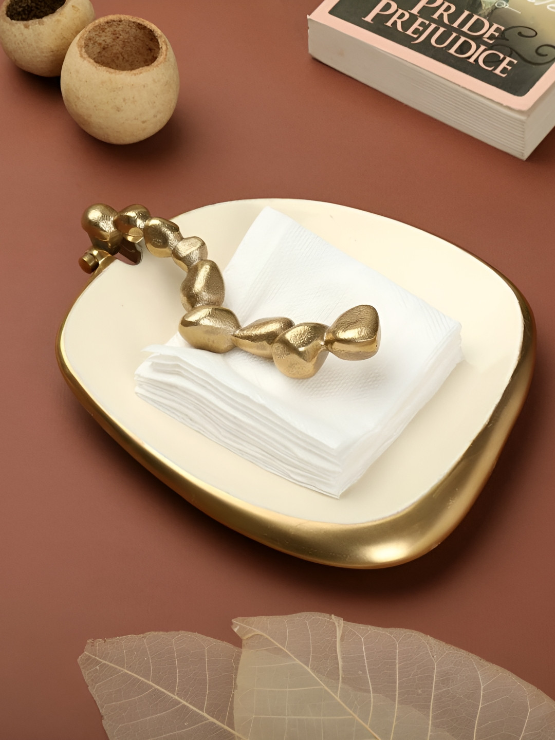 Decor de Maison Gold Stones Serving ware Ivory Enamle -Napkin Holder