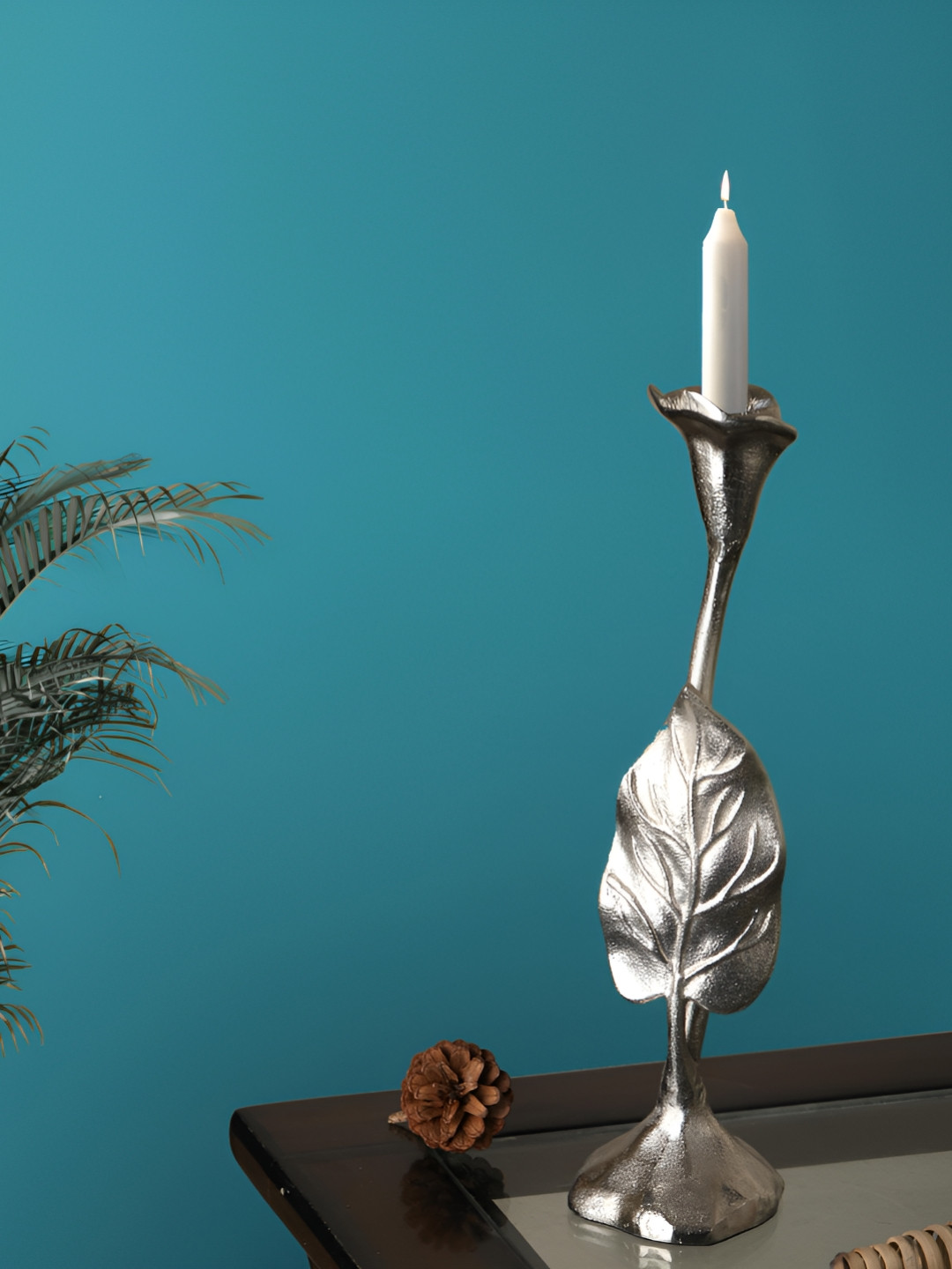 Decor de Maison Silver Toned Textured Metal Candle Holder