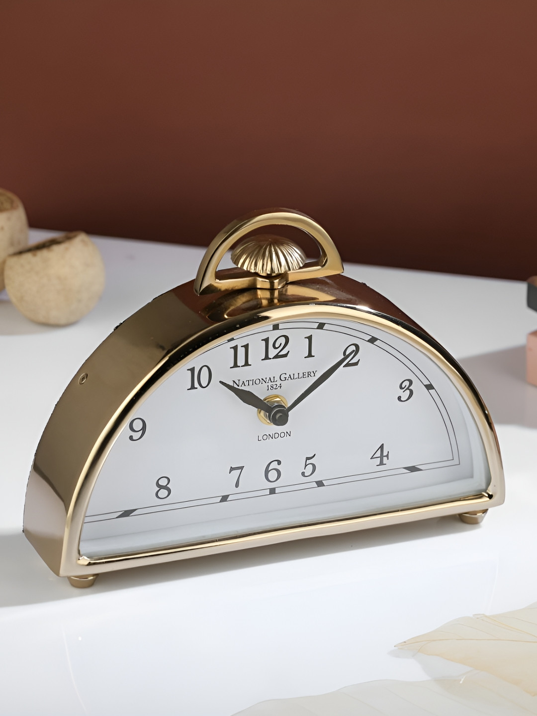 Decor de Maison Gold-Toned Metal Printed Abstract Contemporary Table Clock