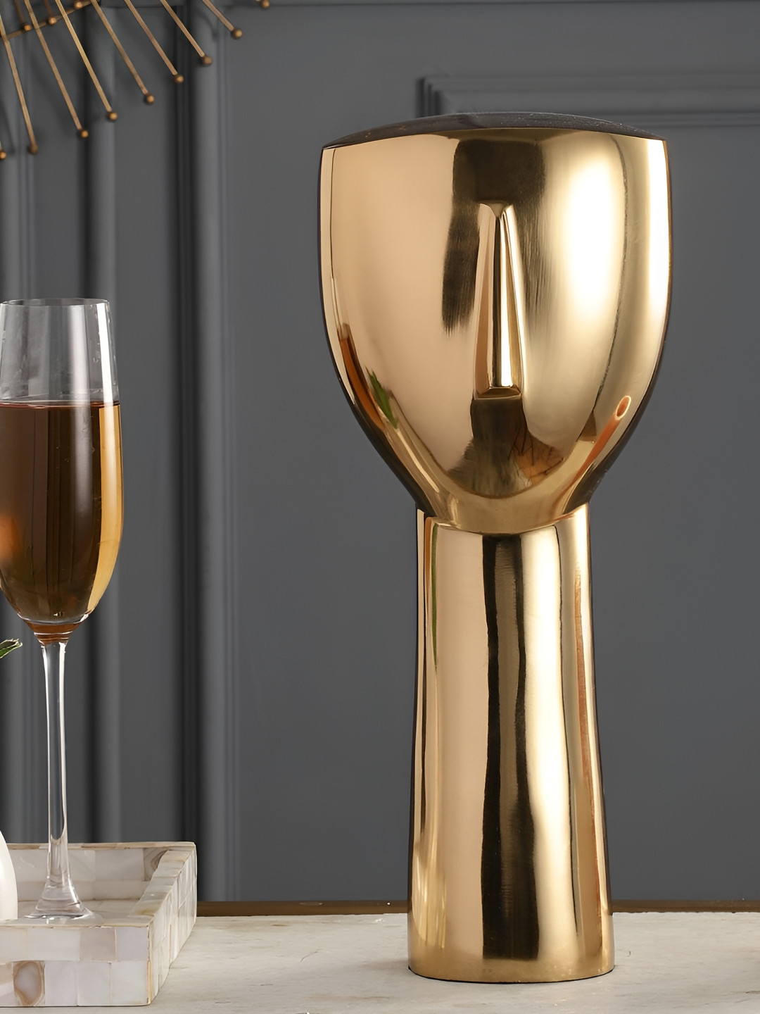 Decor de Maison Abstract Face Gold Metal Metallic Living Room Medium Showpiece - 15 Inches