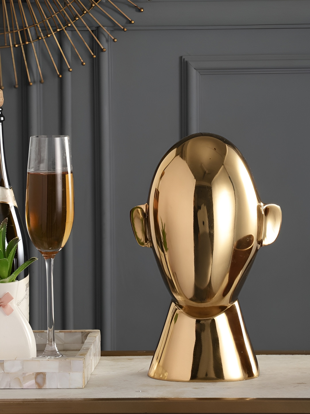 Decor de Maison Head Gold Metal Metallic Home Office Medium Showpiece - 11 Inches