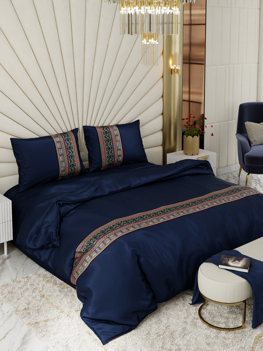 Stoa Paris Navy Blue AC Room 150 GSM Double Bed Satin Comforter with 2 Pillow Covers