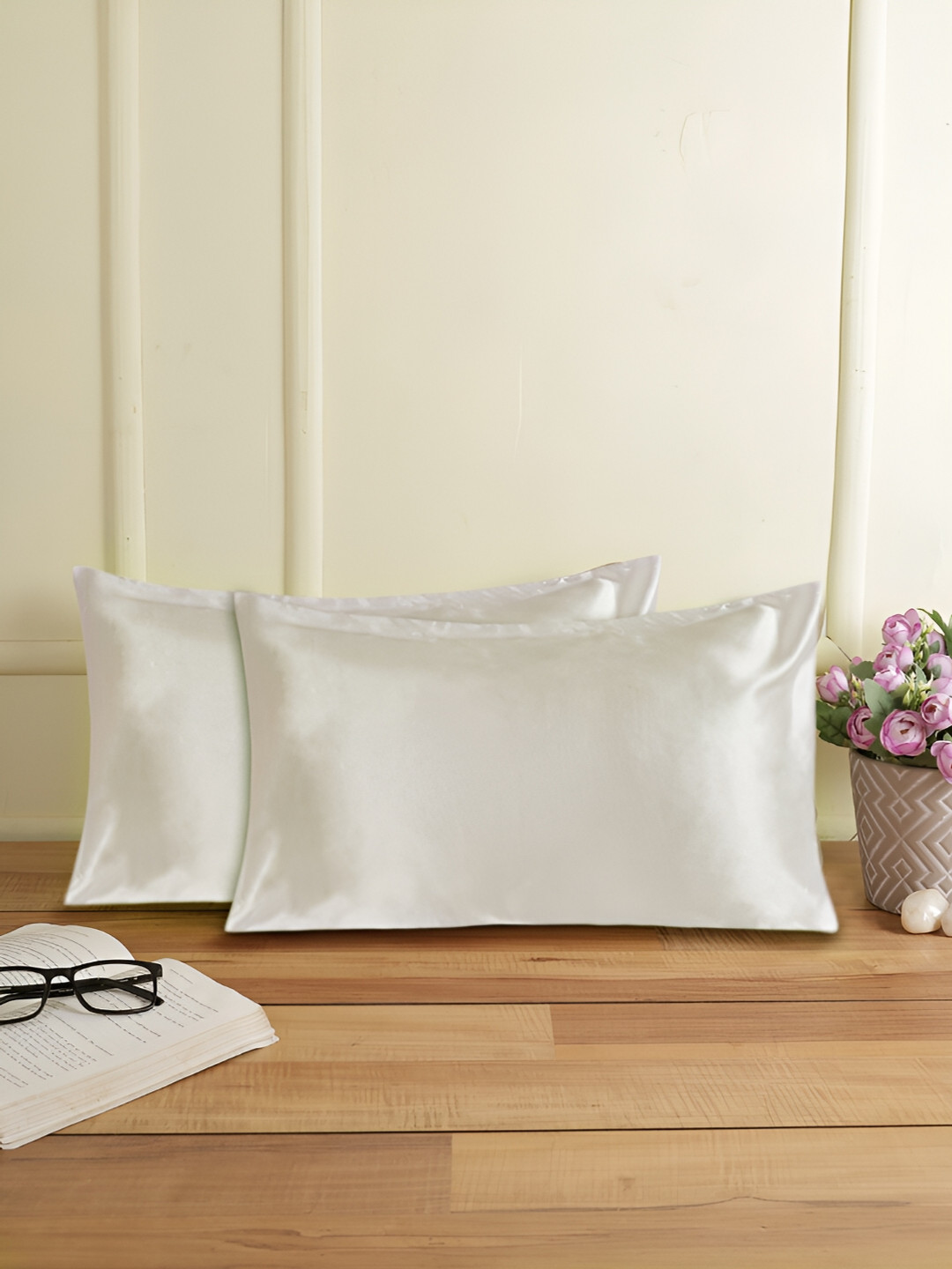 THE CONVERSION Cream Coloured 2 Pieces Solid Rectangle Pillow Covers